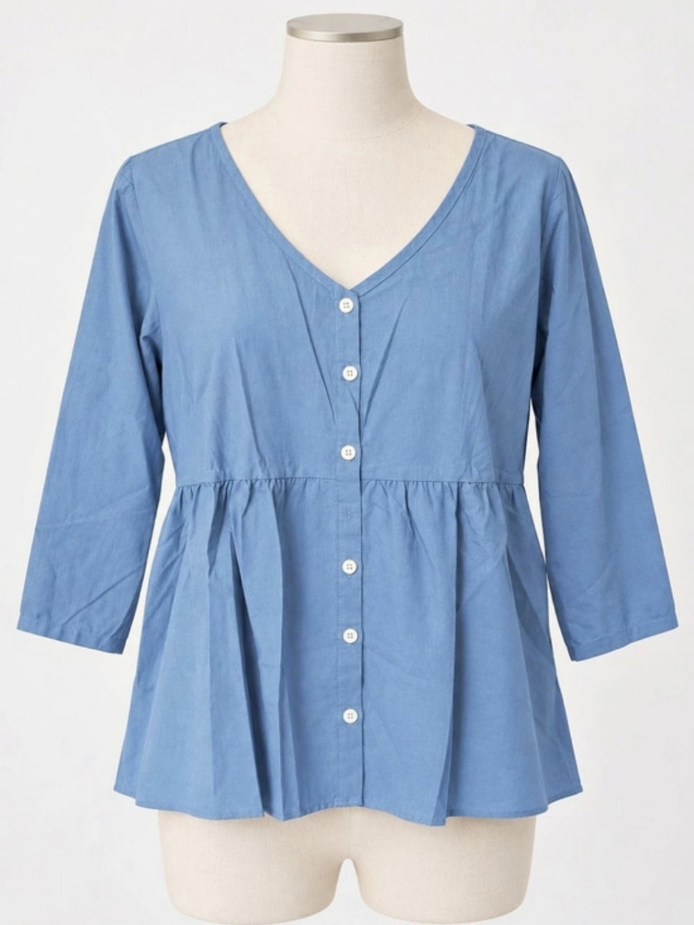 Blue Button Front Peplum Blouse